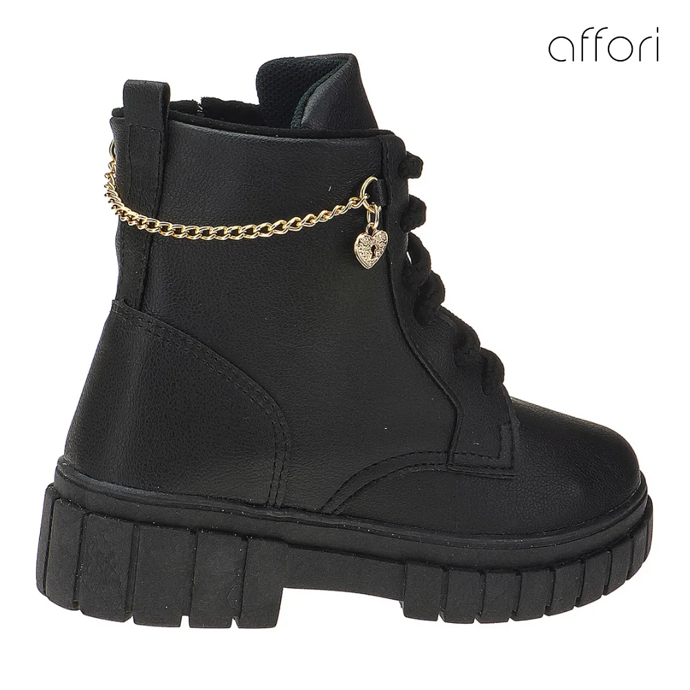 Bota Coturno Infantil Feminina Couro Style Preto