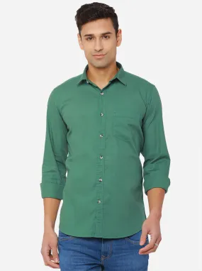 Bottle Green Solid Slim Fit Semi Casual Shirt | JadeBlue