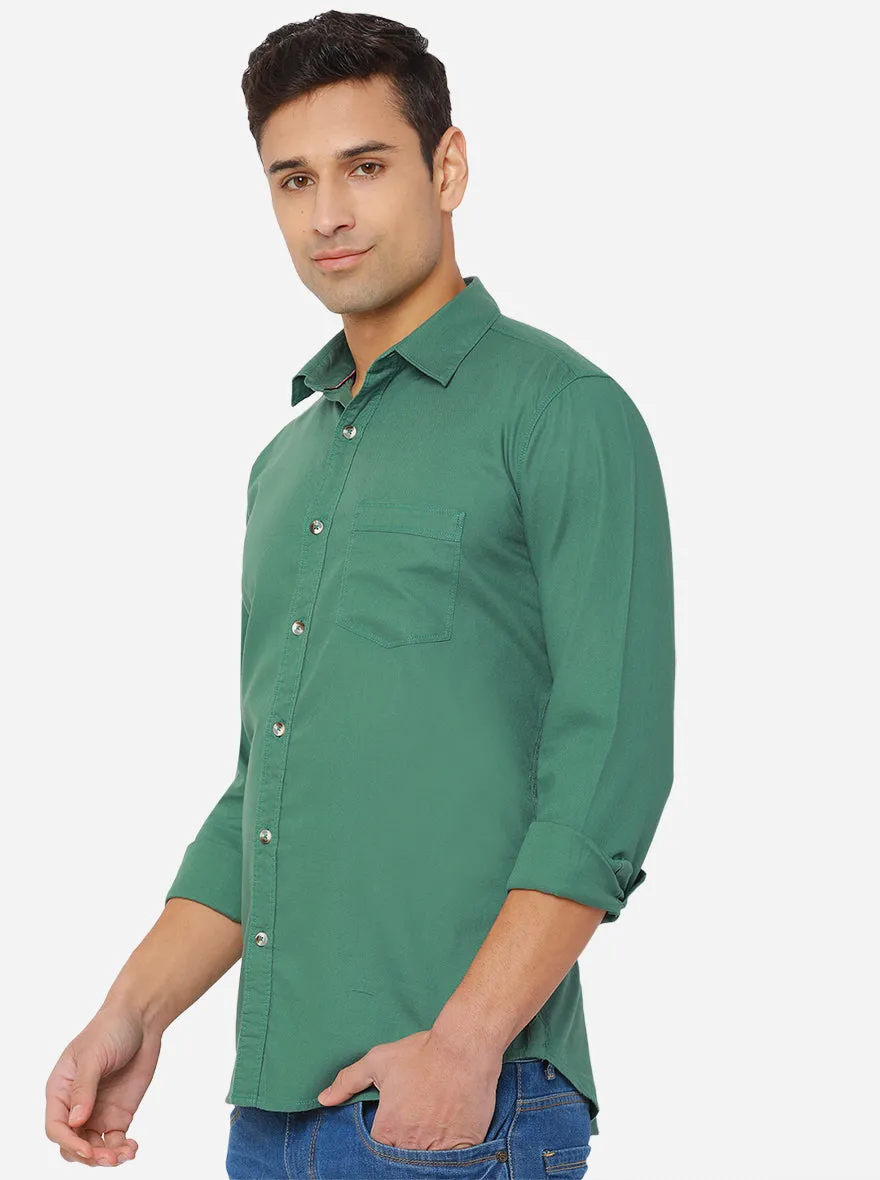 Bottle Green Solid Slim Fit Semi Casual Shirt | JadeBlue