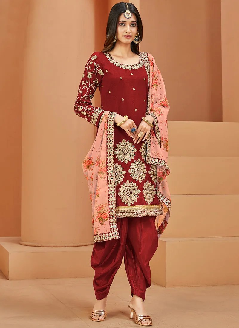 Bridal Red Embroidery Silk Festive Salwar Suit