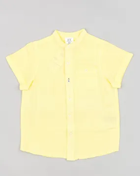 Camisa Lino Cuello Mao Manga Corta Amarillo