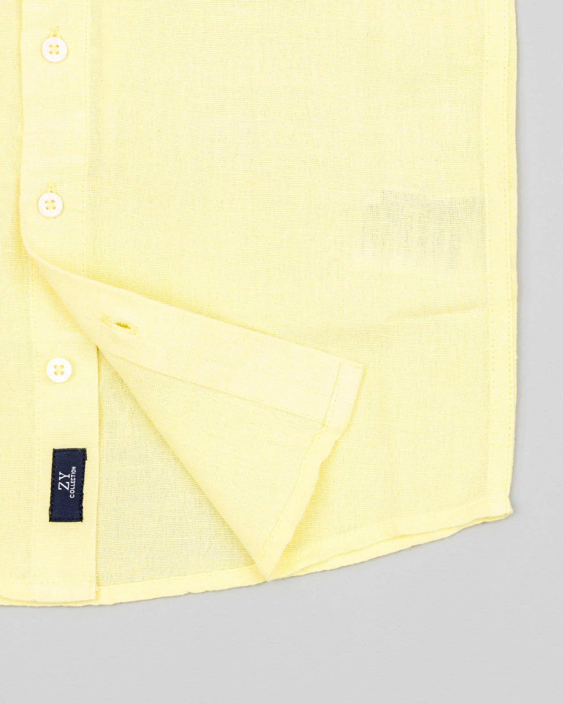 Camisa Lino Cuello Mao Manga Corta Amarillo