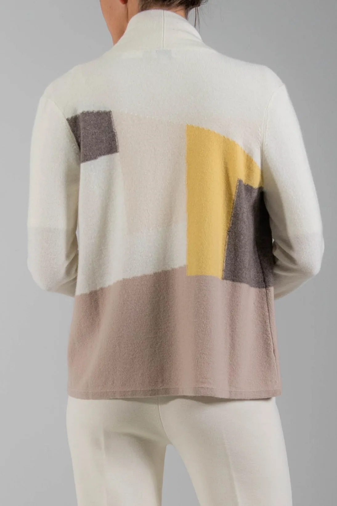 CASHMERE COLOR BLOCK CARDIGAN - WALNUT