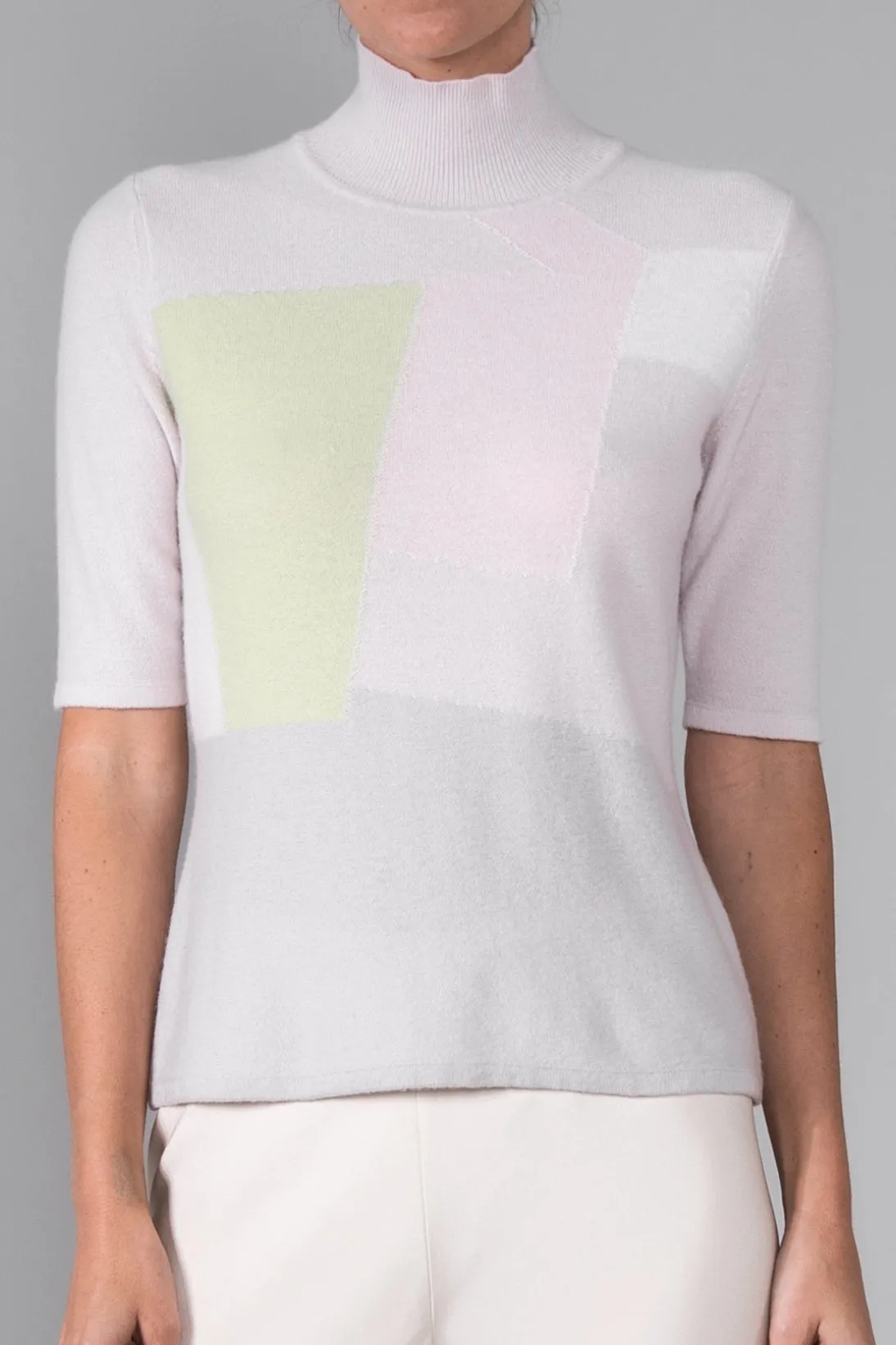 CASHMERE COLOR BLOCK MOCK TEE