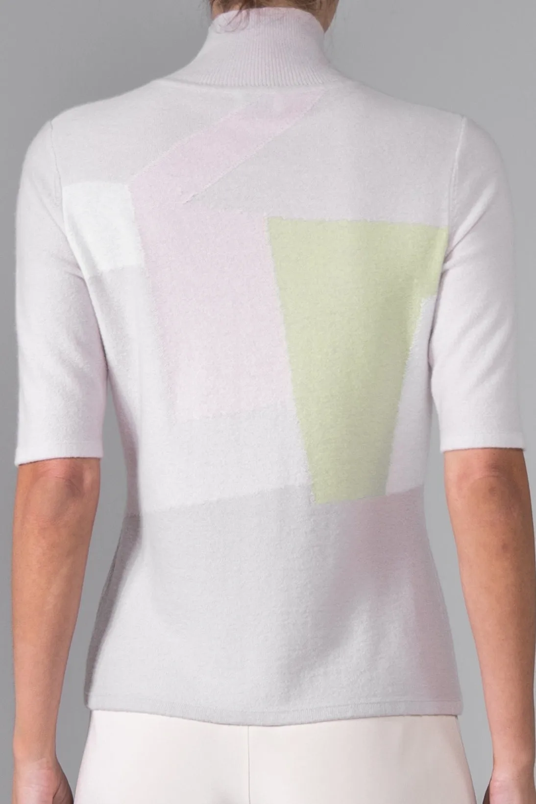 CASHMERE COLOR BLOCK MOCK TEE