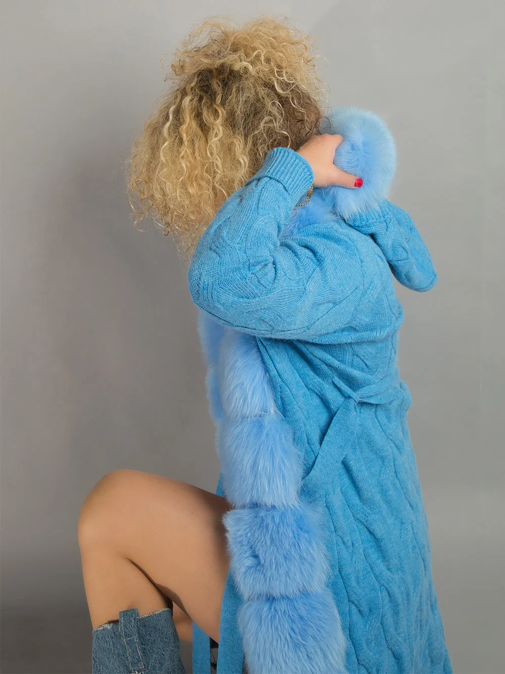 CAVO Fur & Cashmere Cardigan in Blue