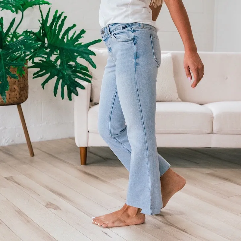 Cello Skipping Town Cut Hem Crop Flare Jeans