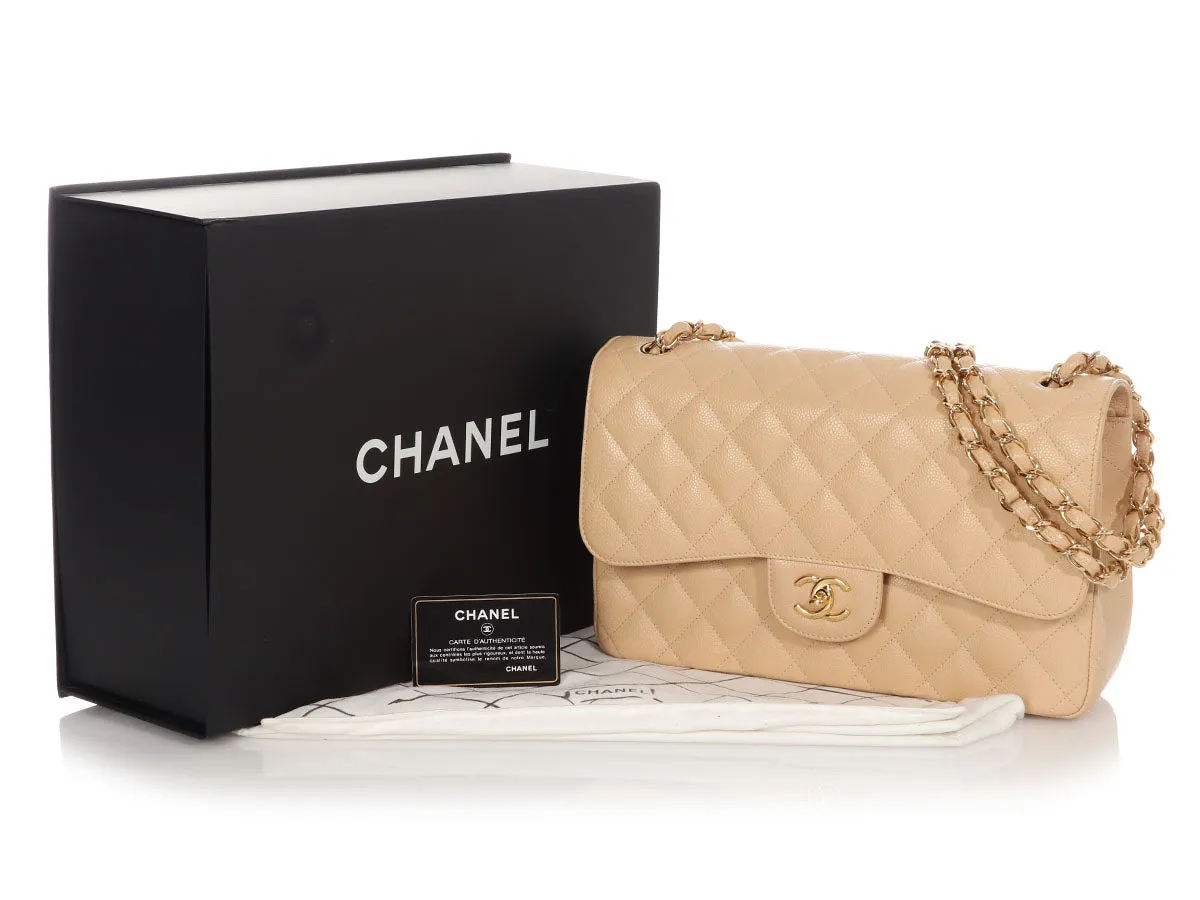 Chanel Jumbo Beige Clair Quilted Caviar Classic Double Flap