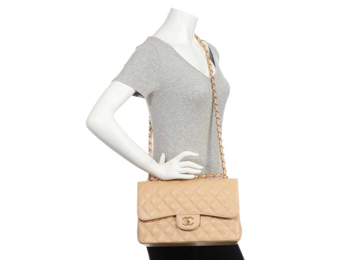 Chanel Jumbo Beige Clair Quilted Caviar Classic Double Flap