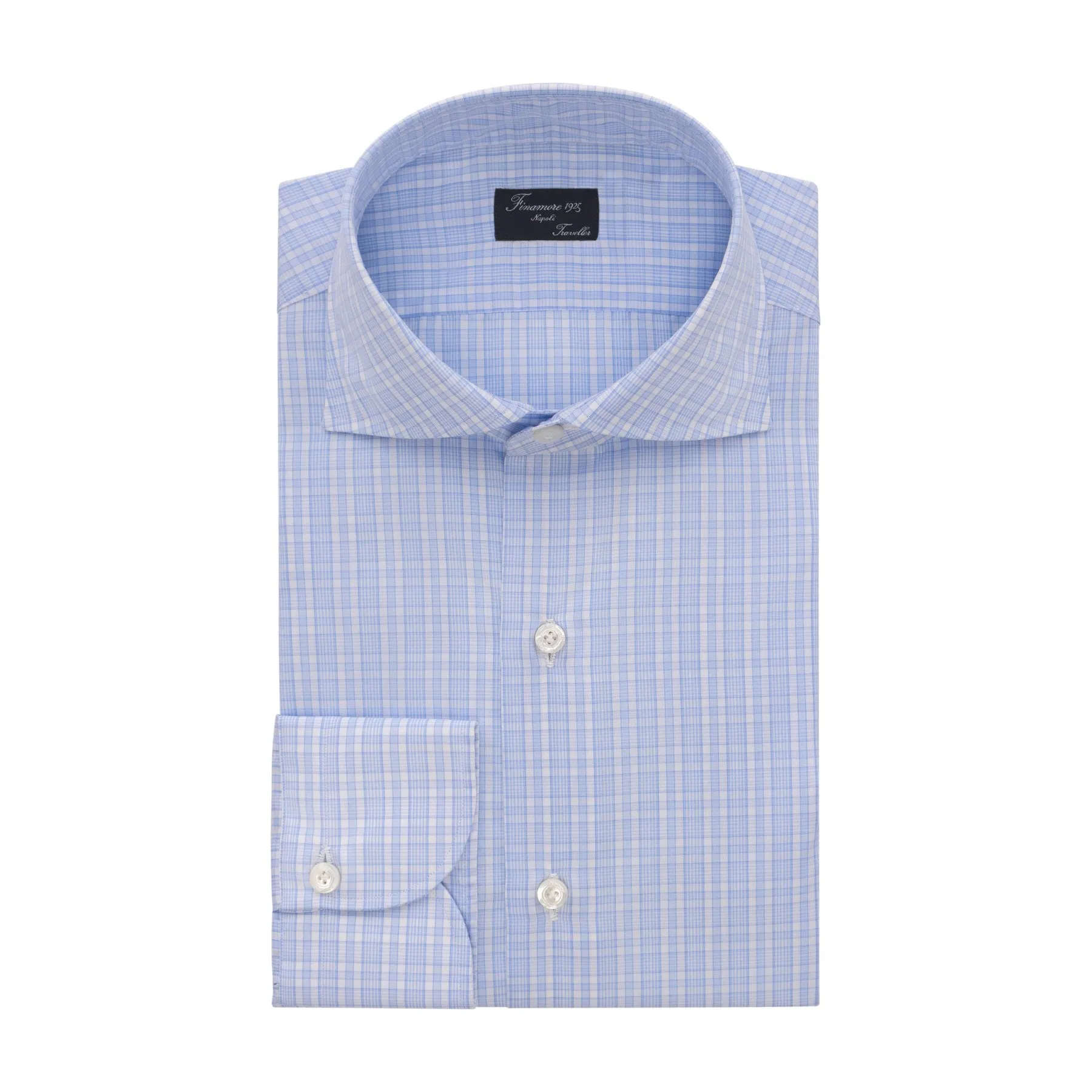 Check Cotton Classic Napoli Shirt in Light Blue