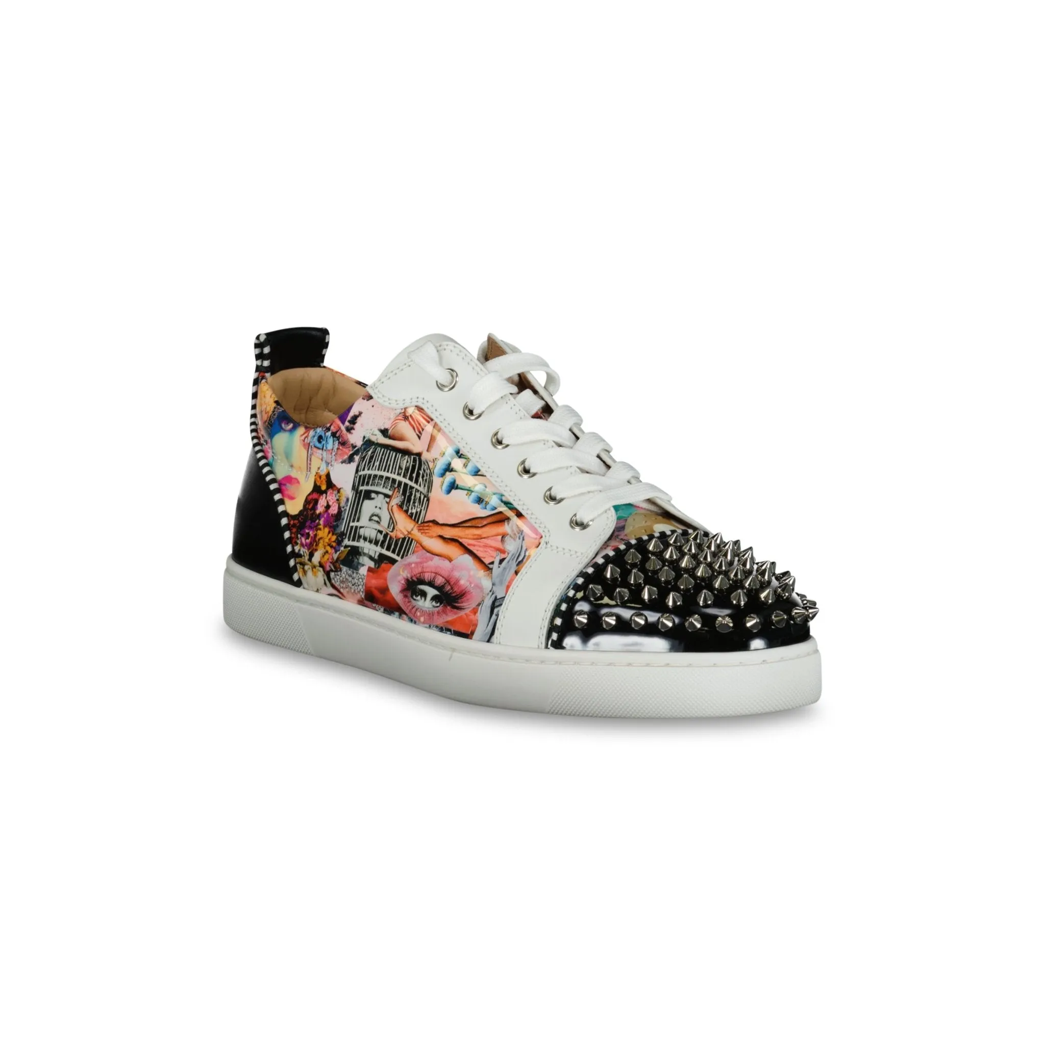 CHRISTIAN LOUBOUTIN LOUIS JUNIOR SPIKES ORLATO FLAT MULTI/SILVER