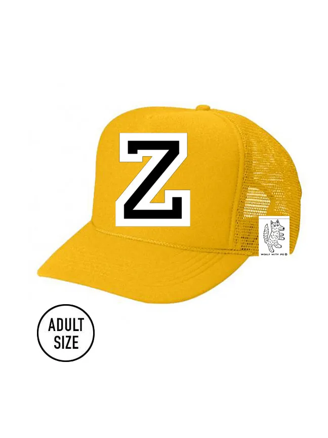 Custom Initial Letter (A-Z) Adult Trucker Hat (Gold)