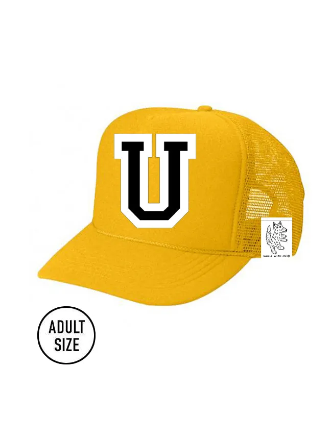 Custom Initial Letter (A-Z) Adult Trucker Hat (Gold)