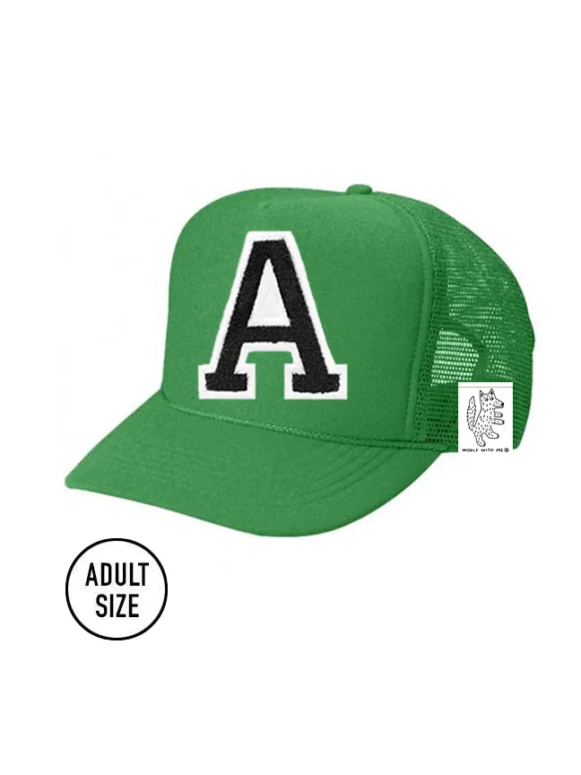 Custom Initial Letter (A-Z) Adult Trucker Hat (Green)