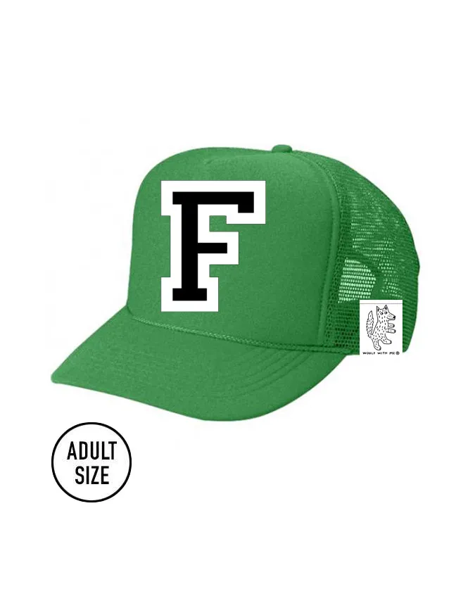 Custom Initial Letter (A-Z) Adult Trucker Hat (Green)