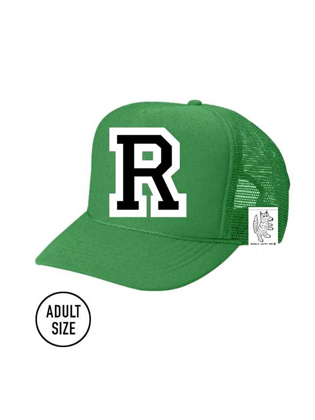 Custom Initial Letter (A-Z) Adult Trucker Hat (Green)