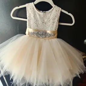 Cute Ivory Lace & Tulle Little Girl Dresses With Beading,Flower Girl Dresses ,FGY0213