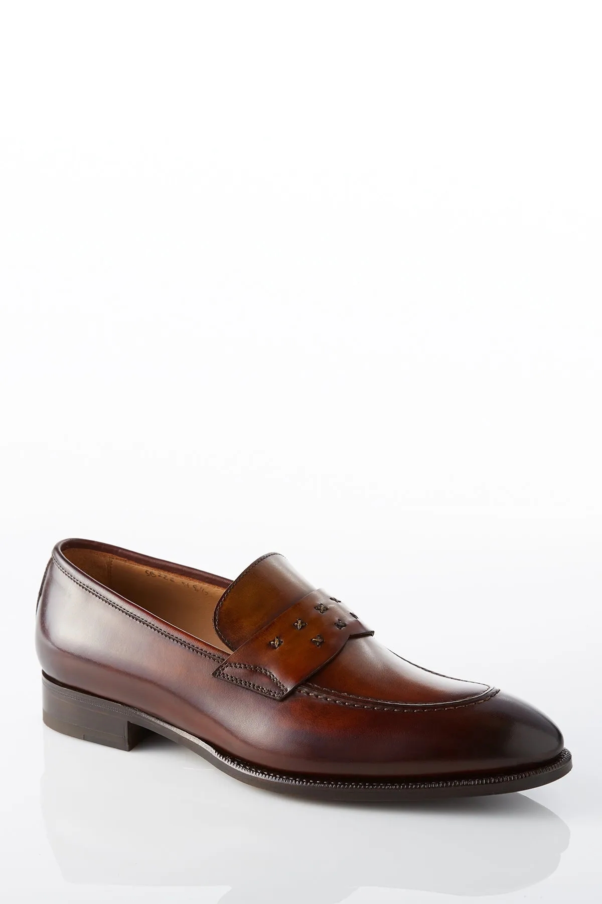 David August Leather Cross Stitched Penny Loafers in Whiskey Brown