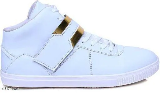 Designer Leatherette High Ankle Length Velcro White Shimmery Casual Sneakers