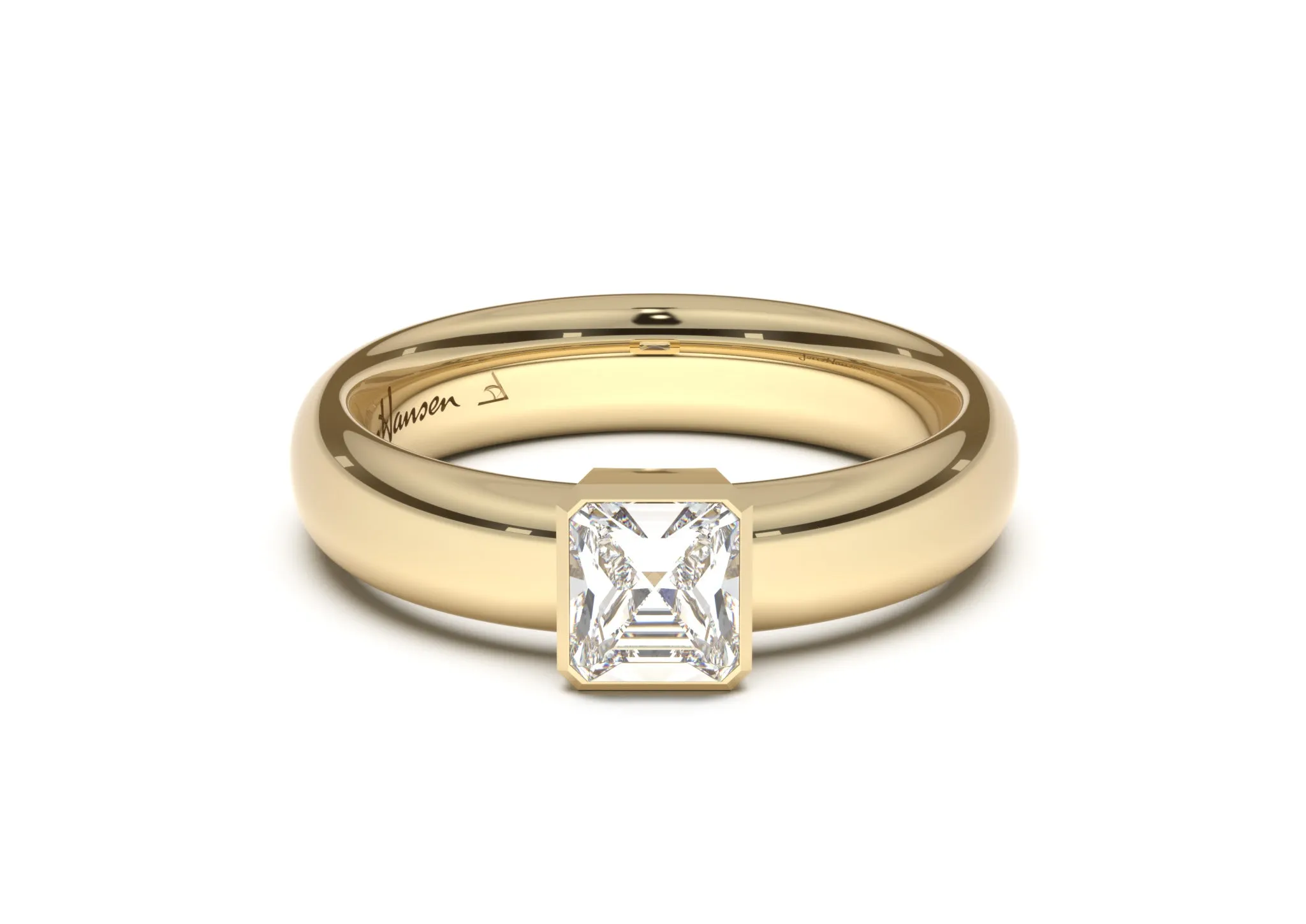 Emerald Cut Elegant Engagement Ring, Yellow Gold