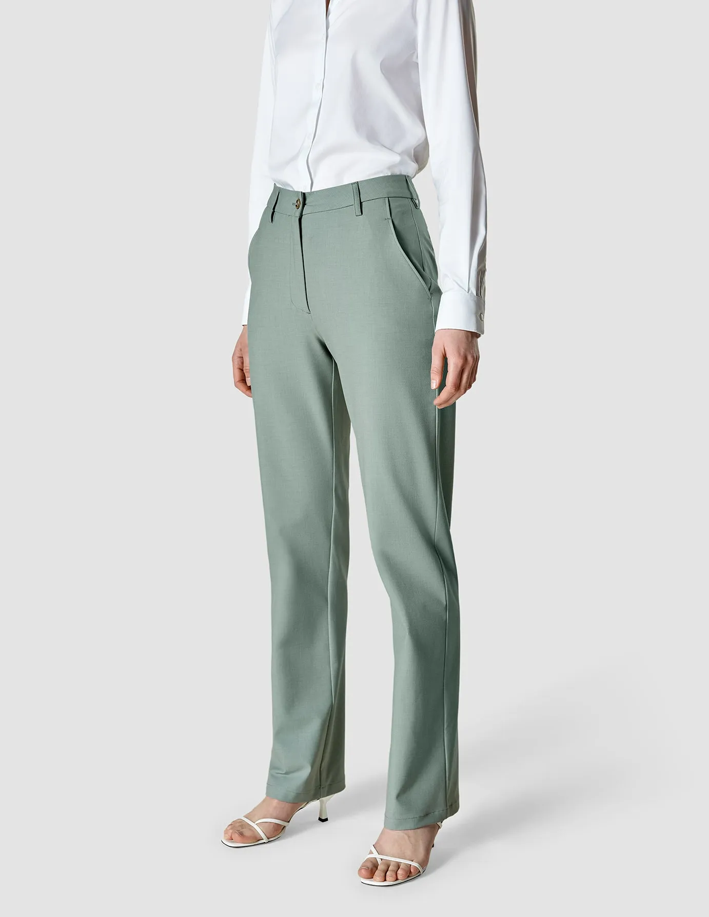 Essential Pants Straight Calm Green Melange