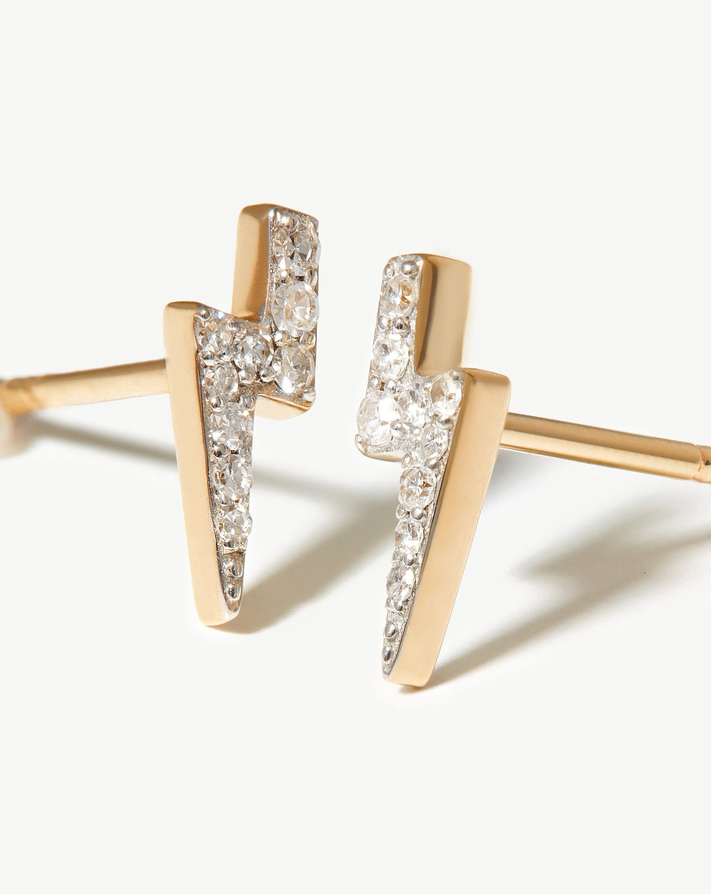 Fine Diamond Lightning Stud Earrings | 14ct Solid Gold/Diamond