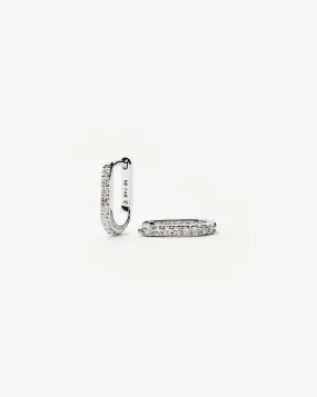 Fine Diamond Ovate Mini Hoop Earrings | 14ct Solid White Gold/Diamond