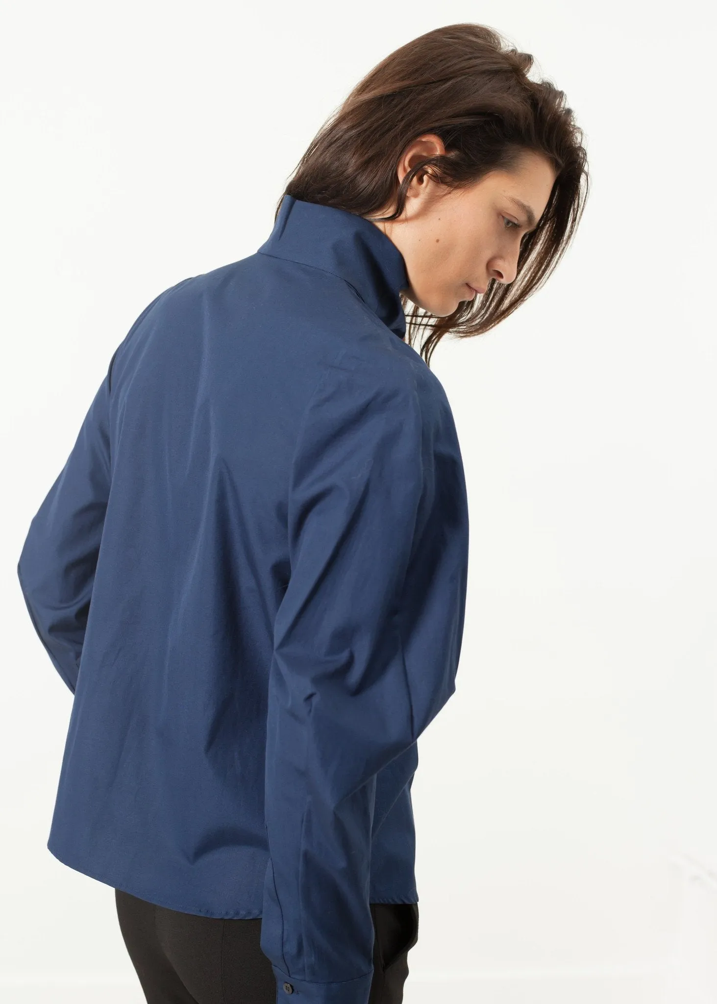 Full Collar Poplin Blouse in Navy