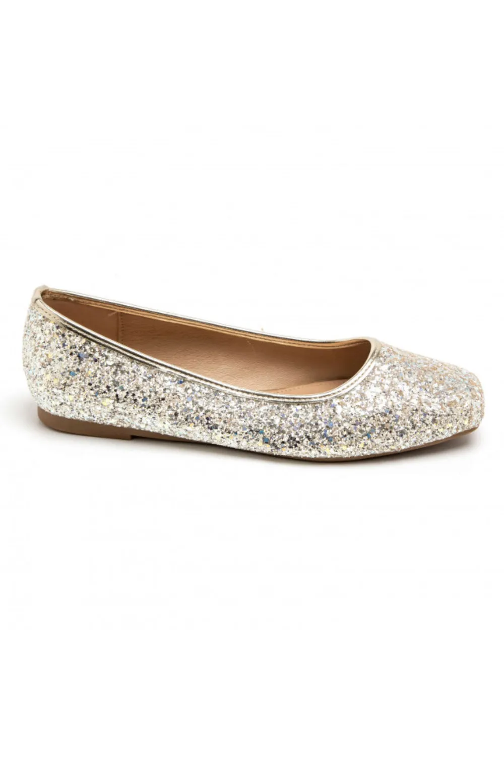 GOLD GLITTER DETAIL BALLET FLATS SLIP ON BALLERINA SHOES