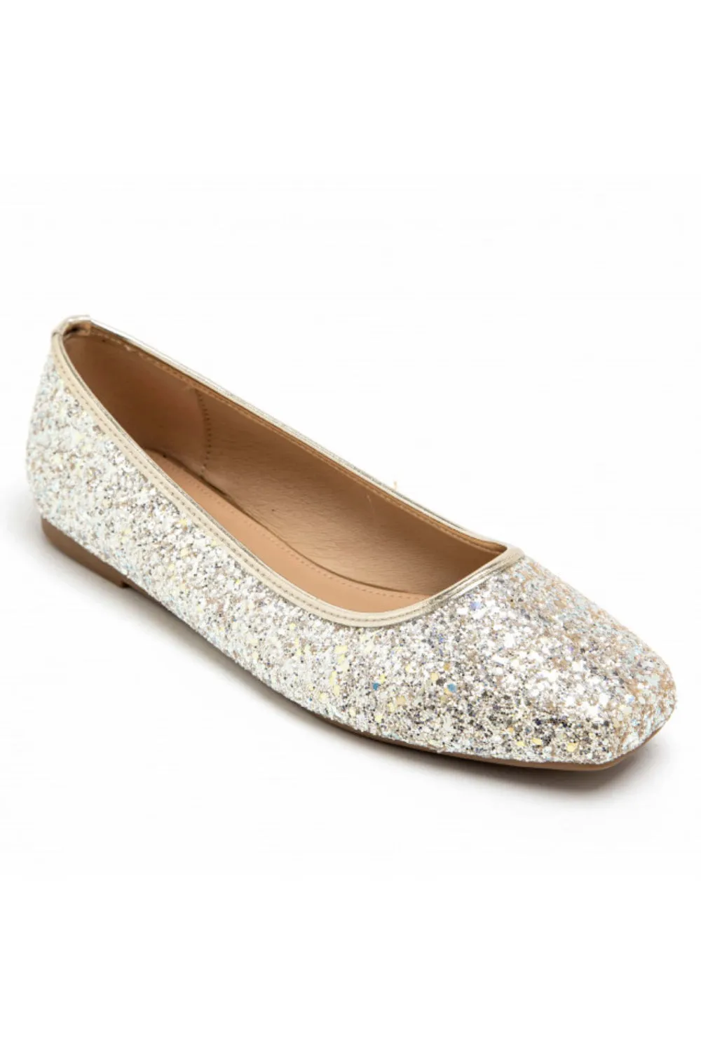 GOLD GLITTER DETAIL BALLET FLATS SLIP ON BALLERINA SHOES