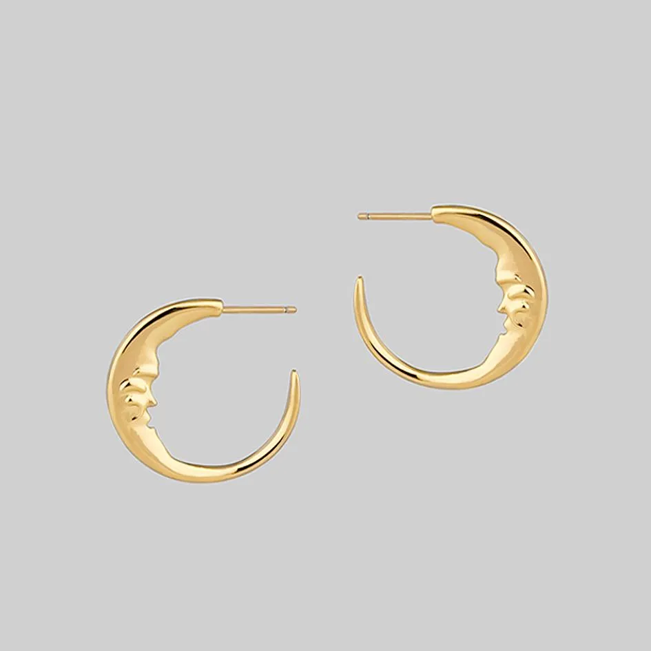 GOOD NIGHT. Man in the Moon Crescent Earrings - Gold