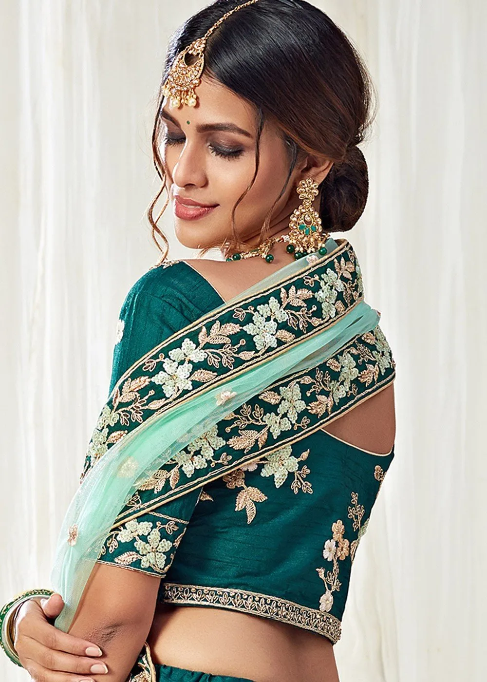 Green Floral Embroidered Art Silk Lehenga Choli