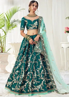 Green Floral Embroidered Art Silk Lehenga Choli