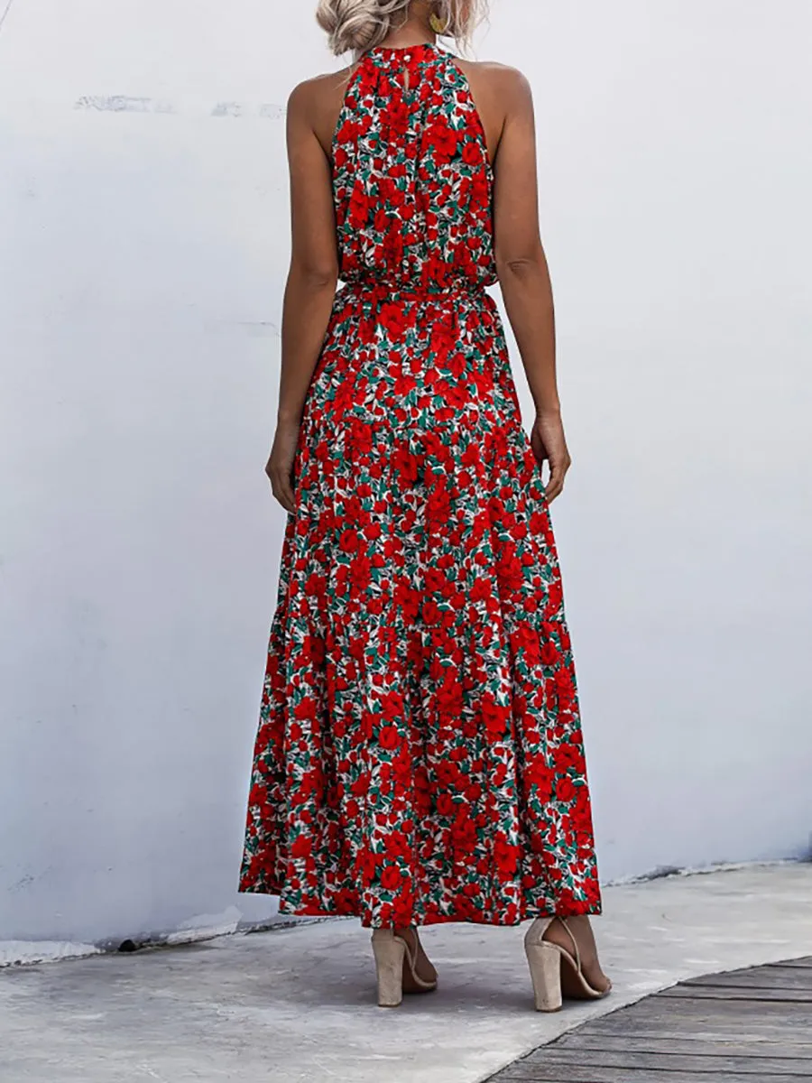 Halter Neck Printed Belted Wholesale Casual Dresses