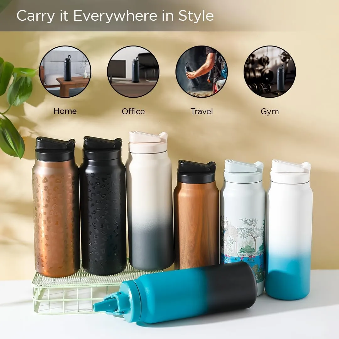 Heart Home Water Bottle | Vacuum Insulated Travel Bottle | Gym Water Bottle | Hot & Cold Water Bottle | Water Bottle with Sipper Cap | DA230802 | 900 ML | Beige & Grey