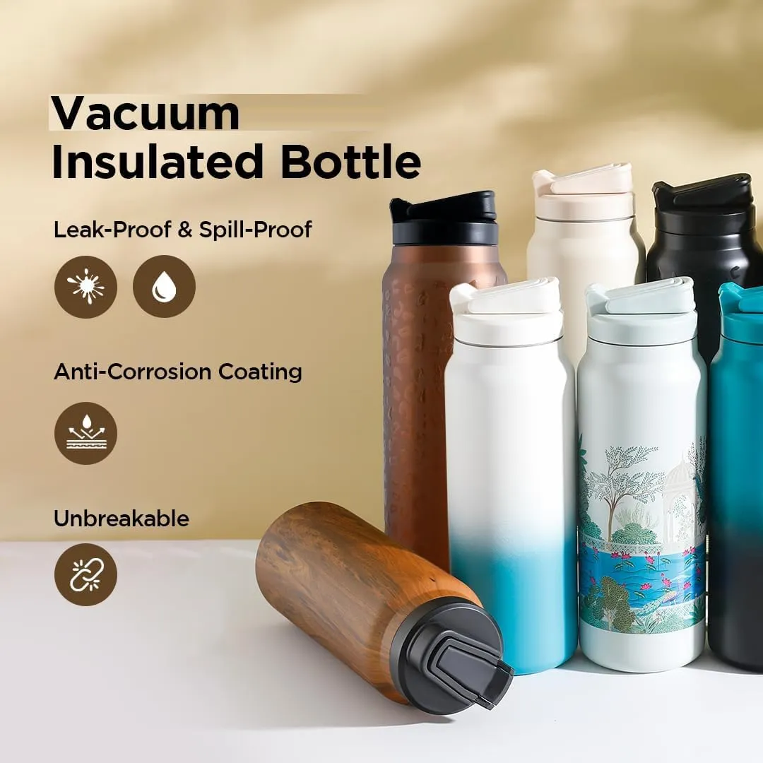 Heart Home Water Bottle | Vacuum Insulated Travel Bottle | Gym Water Bottle | Hot & Cold Water Bottle | Water Bottle with Sipper Cap | DA230802 | 900 ML | Beige & Grey