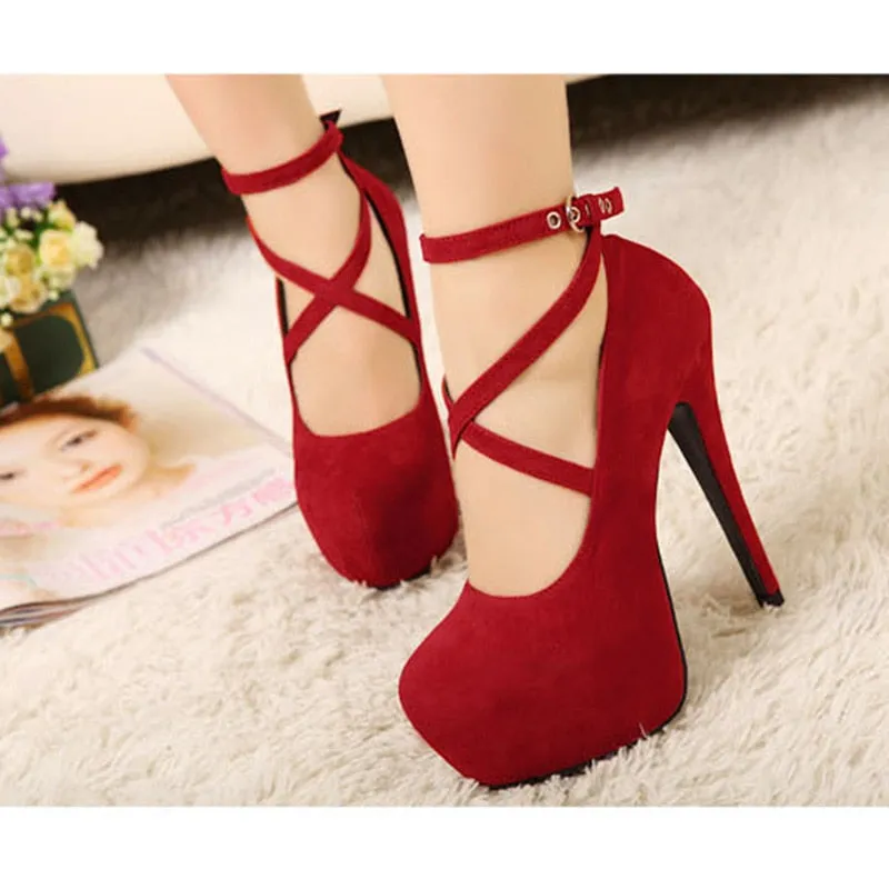 Hot Fashion New High-Heeled Shoes Women Pumps Wedding Party Platform High Heels 11Cm Suede Black