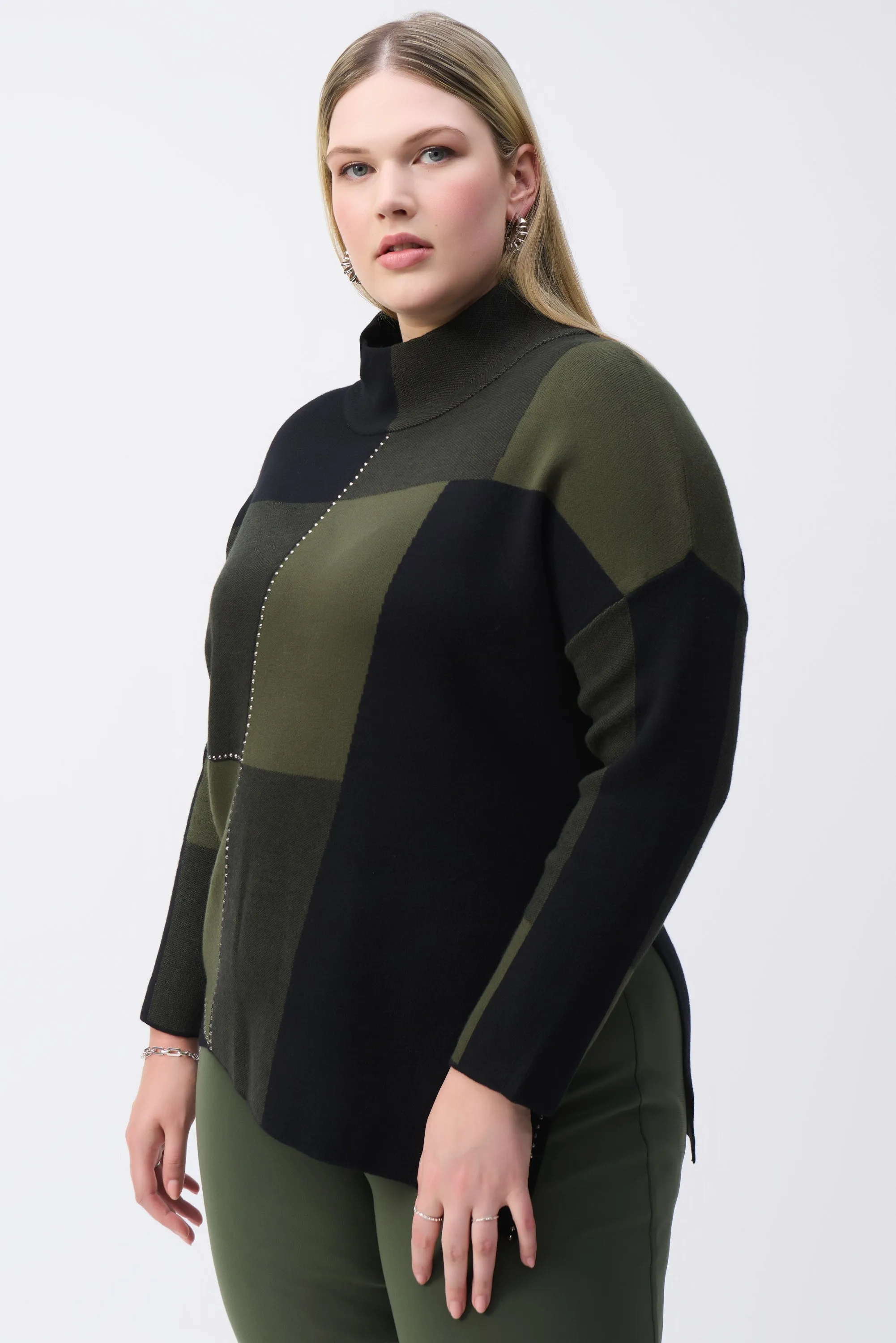 Joseph Ribkoff Color-Block Jacquard Knit Pullover