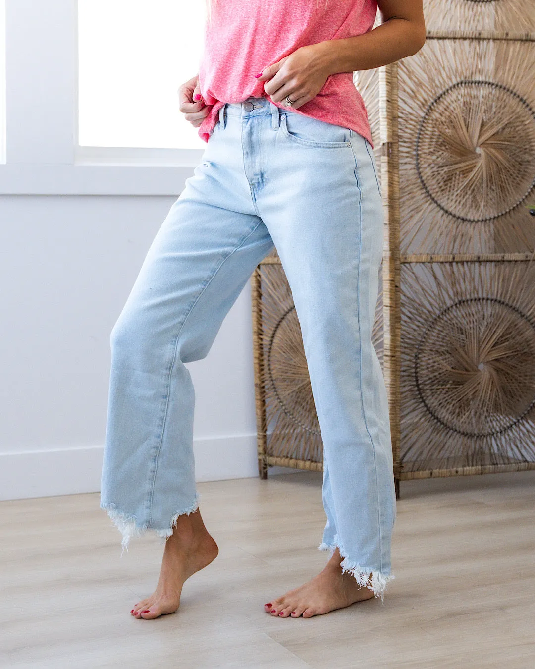 KanCan Look At You Distressed Hem Wide Leg Jeans