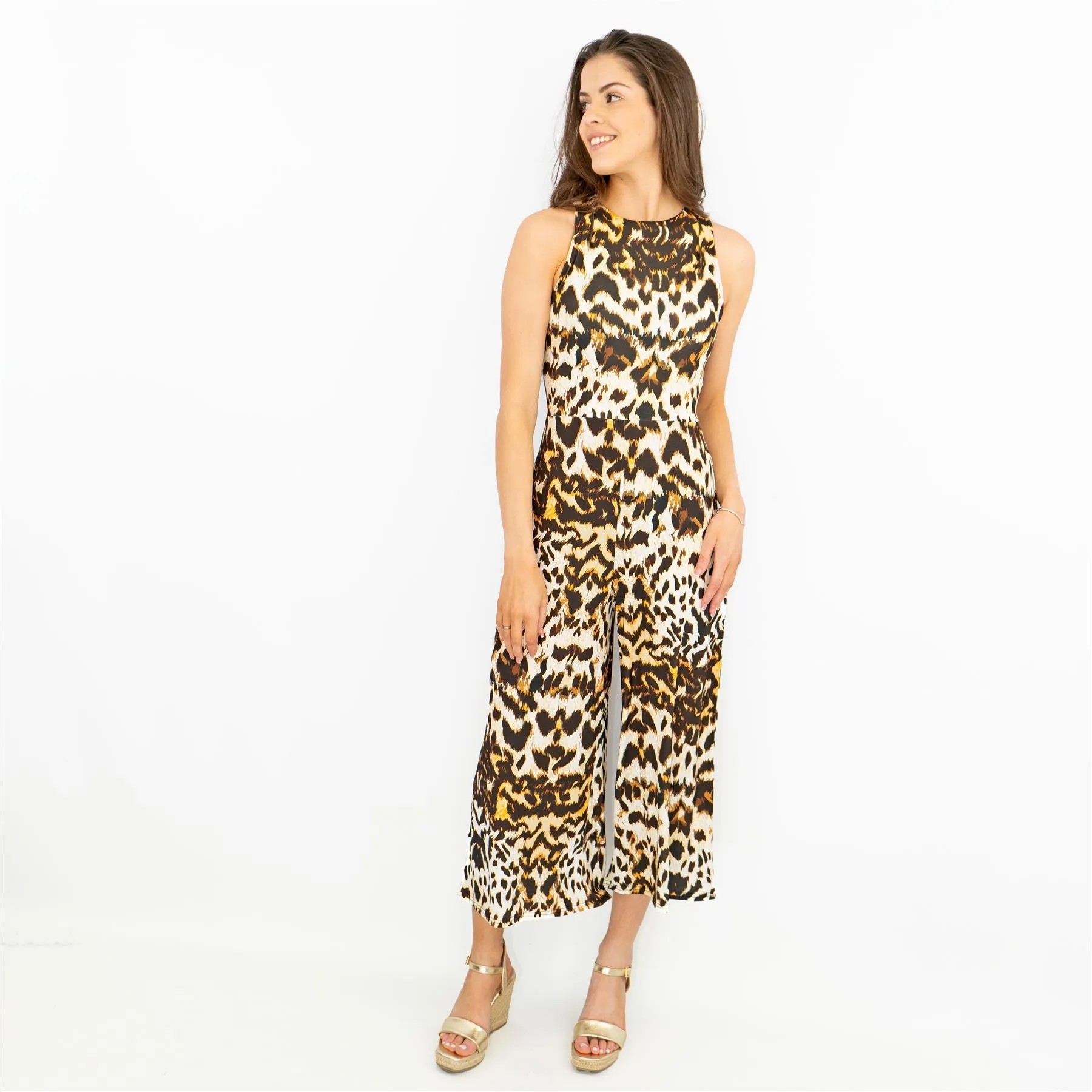 Karen Millen Leopard Print Wide Leg Sleeveless Jumpsuits