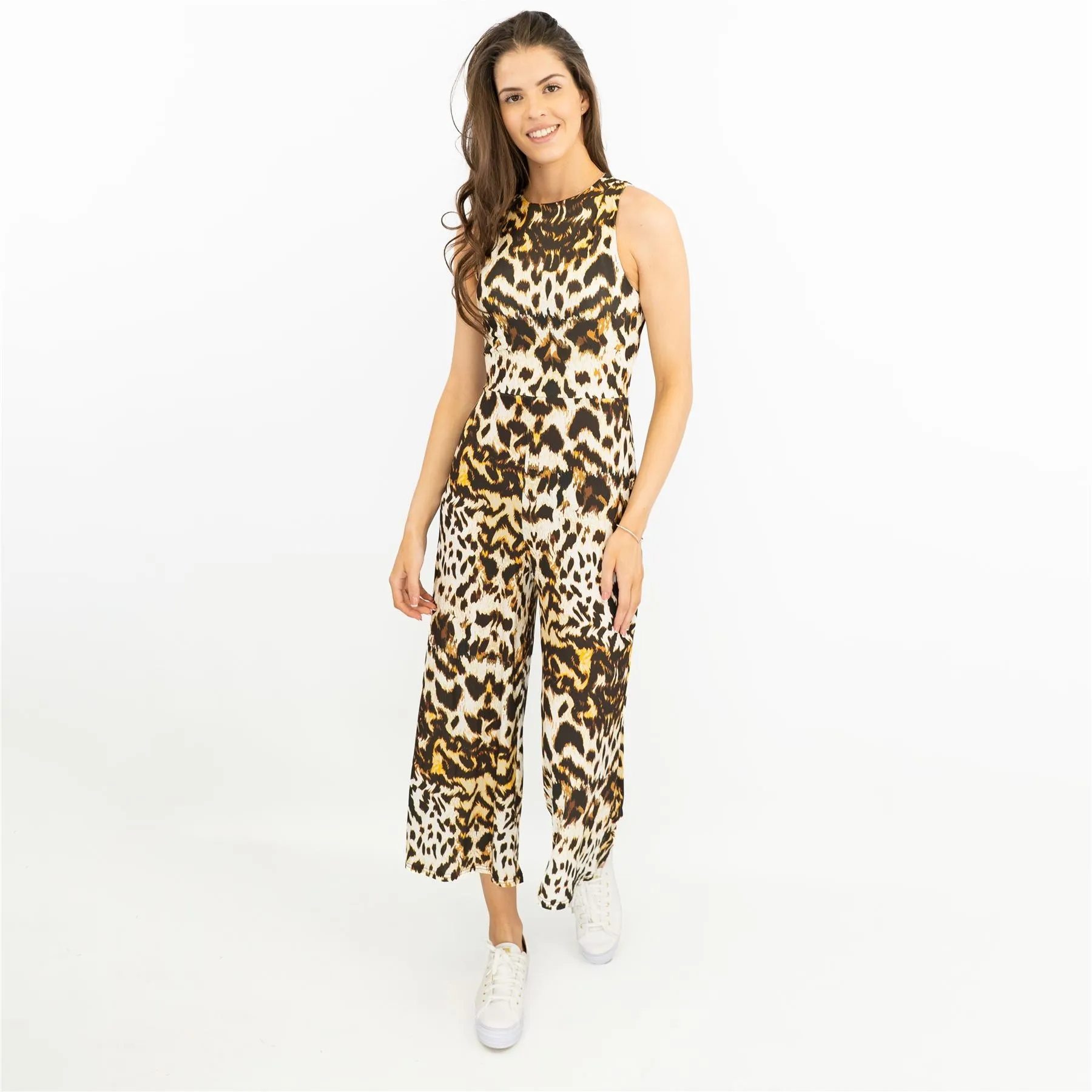 Karen Millen Leopard Print Wide Leg Sleeveless Jumpsuits