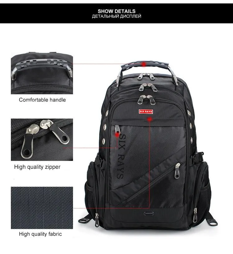 Large Capacity 3 Compartment Heavy Duty Nylon Travel Backpack with Lock and Rain Cover