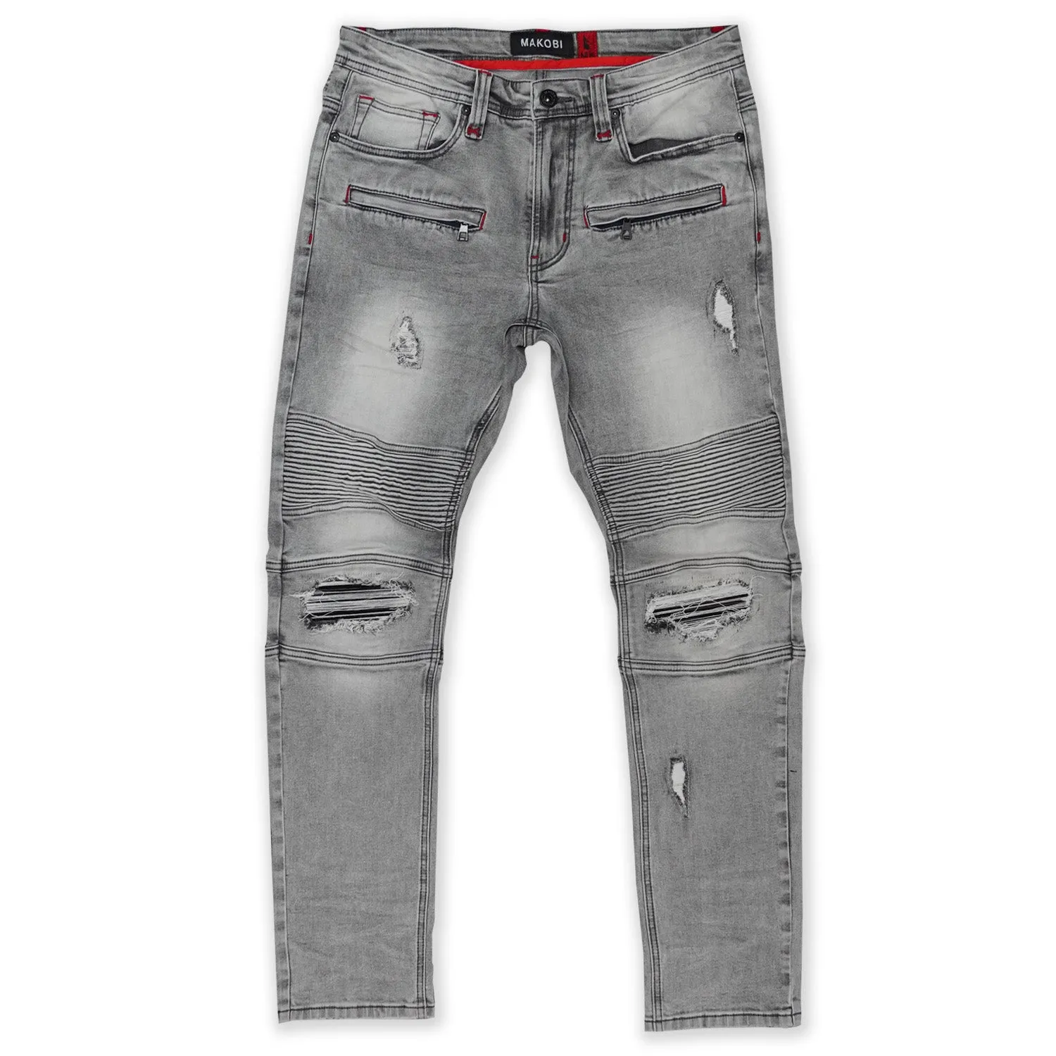 M1962 Maui Biker Jeans W/ Contrast Underlay  - Grey