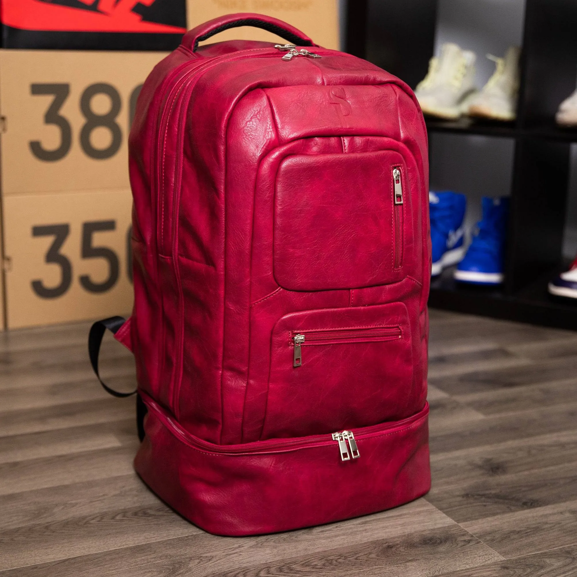 Maroon Leather Luxury Carry-On Backpack (Patented Signature Design)