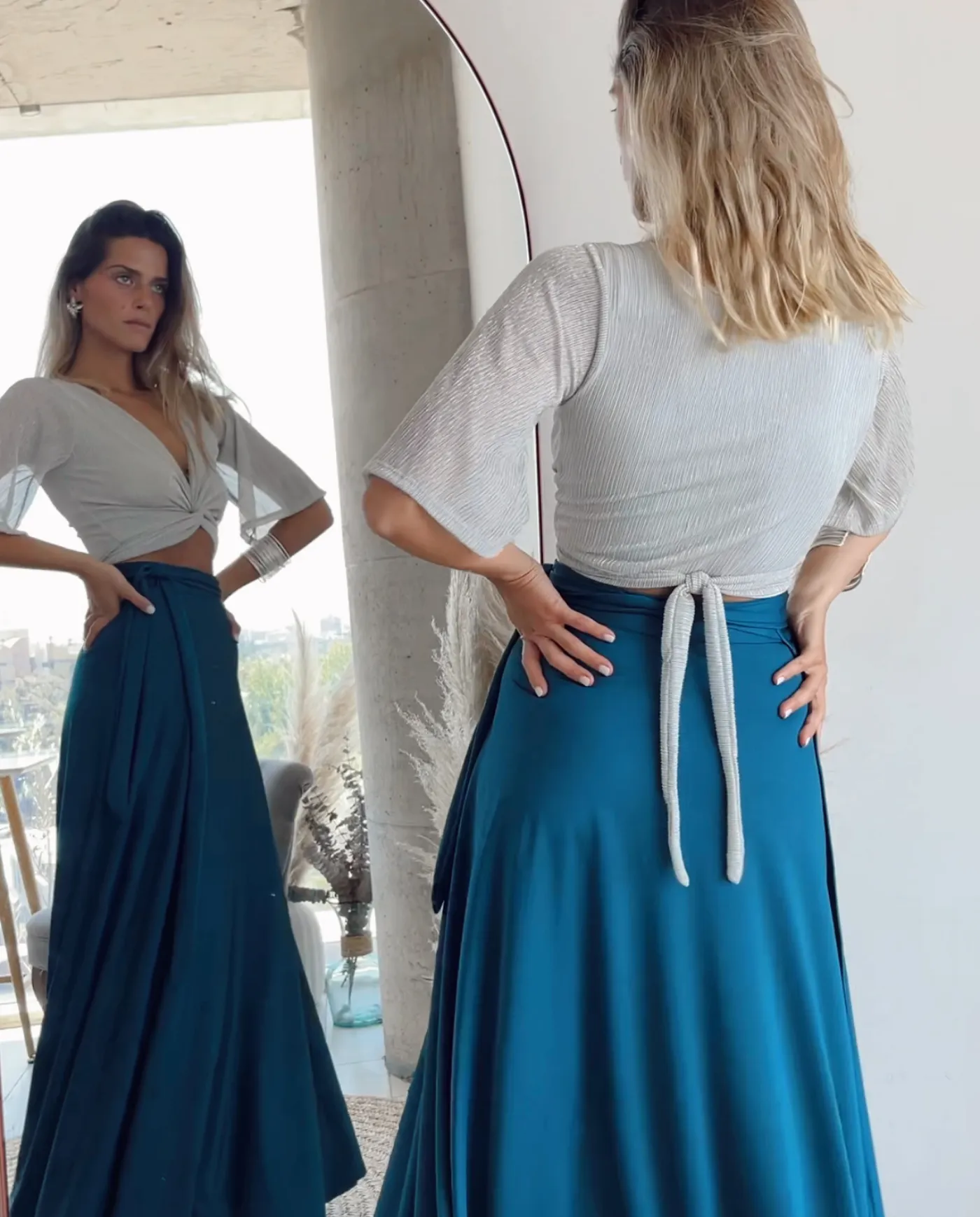 MAXI FALDA PASCUALA PAREO BORDE RECTO LYCRA DUPONT TURQUESA