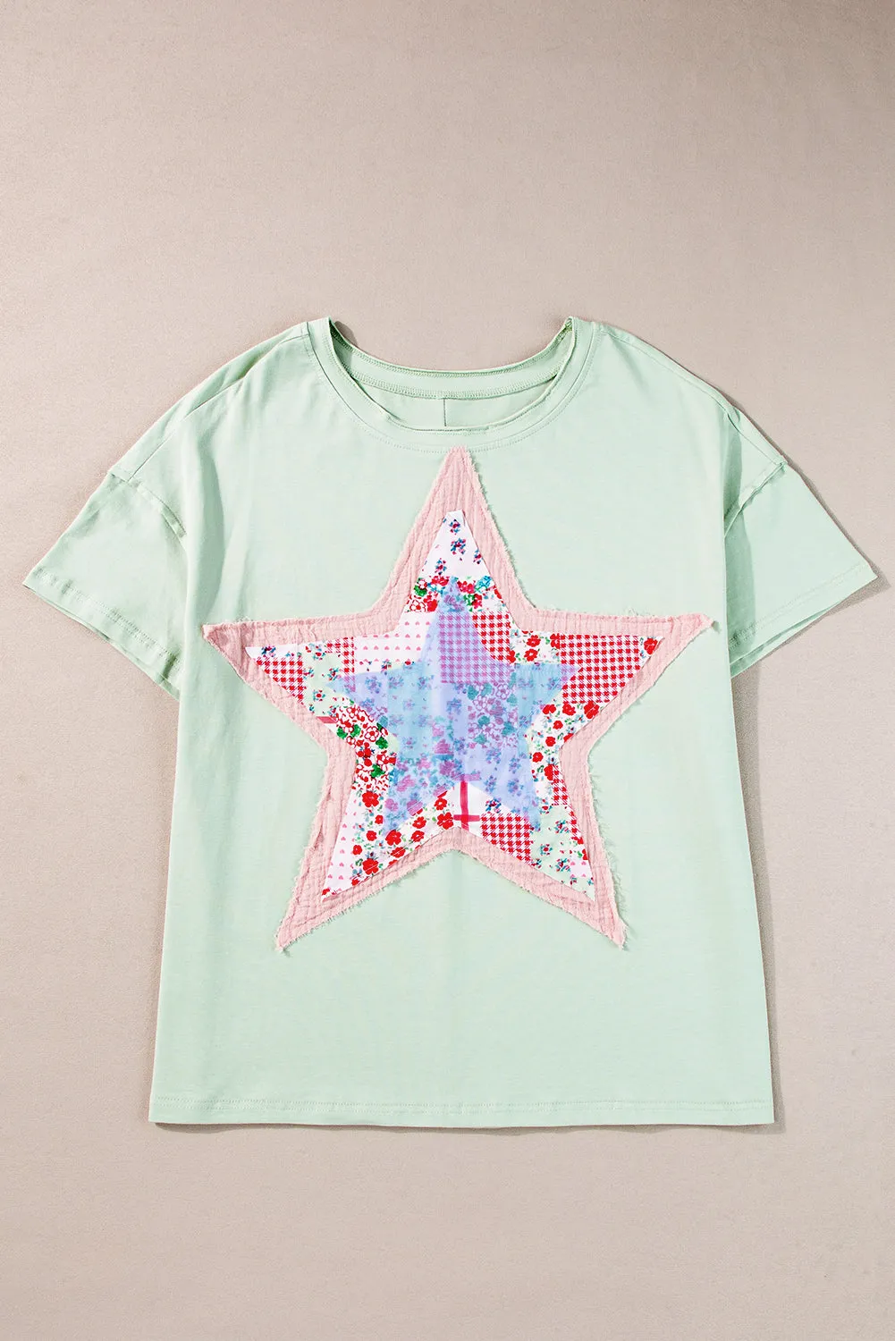 Meadow Mist Green Star Patchwork Loose T-shirt