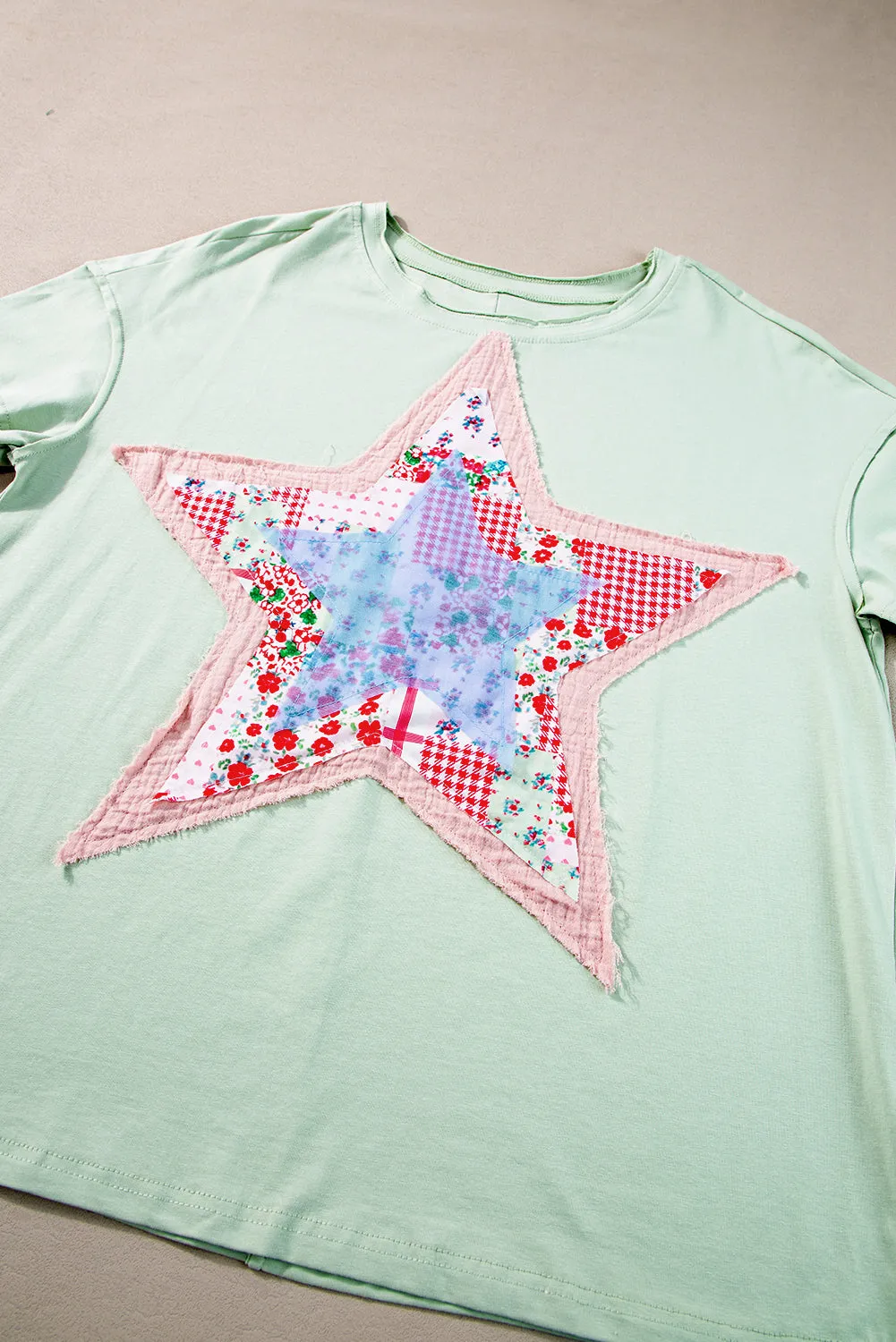 Meadow Mist Green Star Patchwork Loose T-shirt