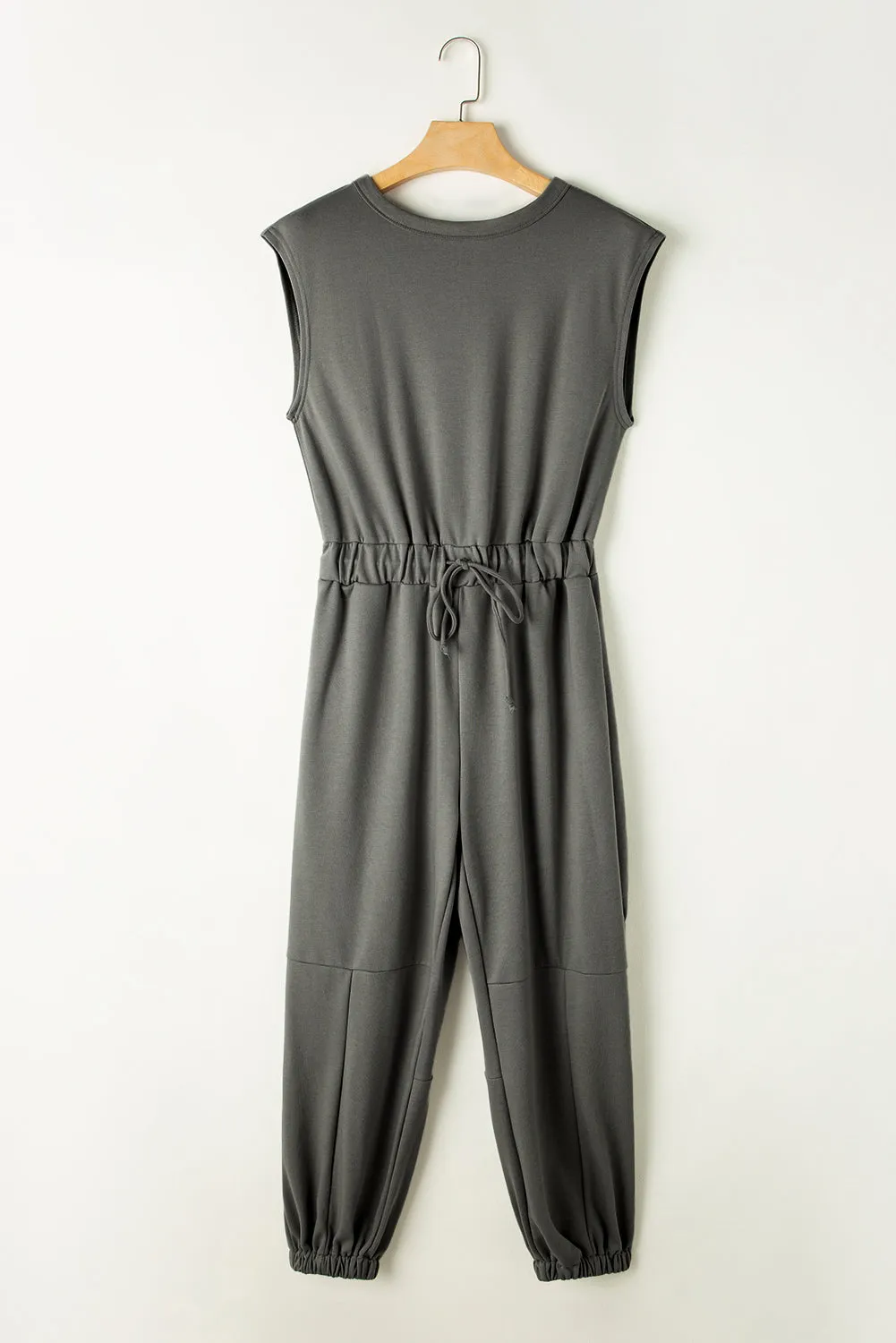 Medium Grey Cap Sleeve Open Back Drawstring Jogger Jumpsuit