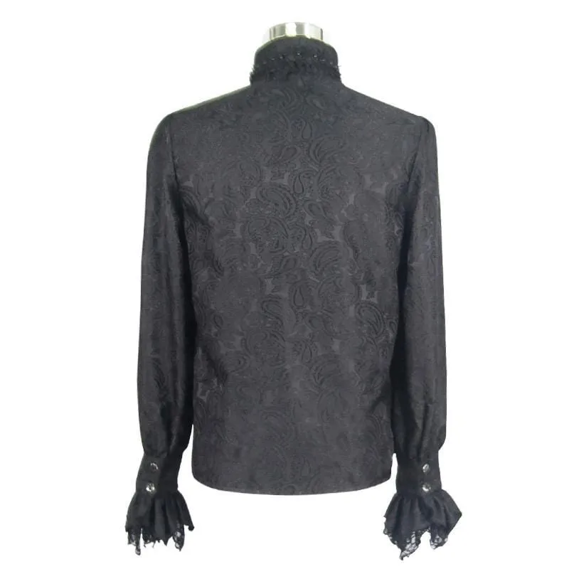 Men's Goth Style Self Design Shirt with Jabot