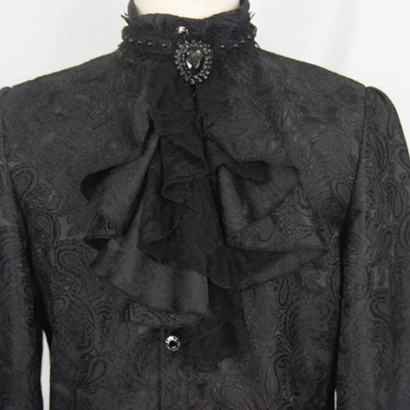 Men's Goth Style Self Design Shirt with Jabot